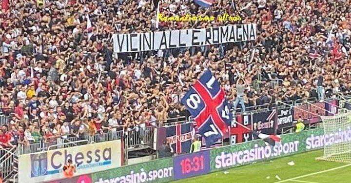 “Vicini all’E. Romagna”. Gli Ultras del Cagliari espongono striscione dopo l’alluvione