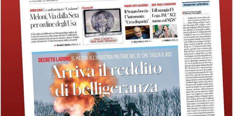 “Arriva il reddito di belligeranza”, il titolo provocatorio ma veritiero del Fatto Quotidiano