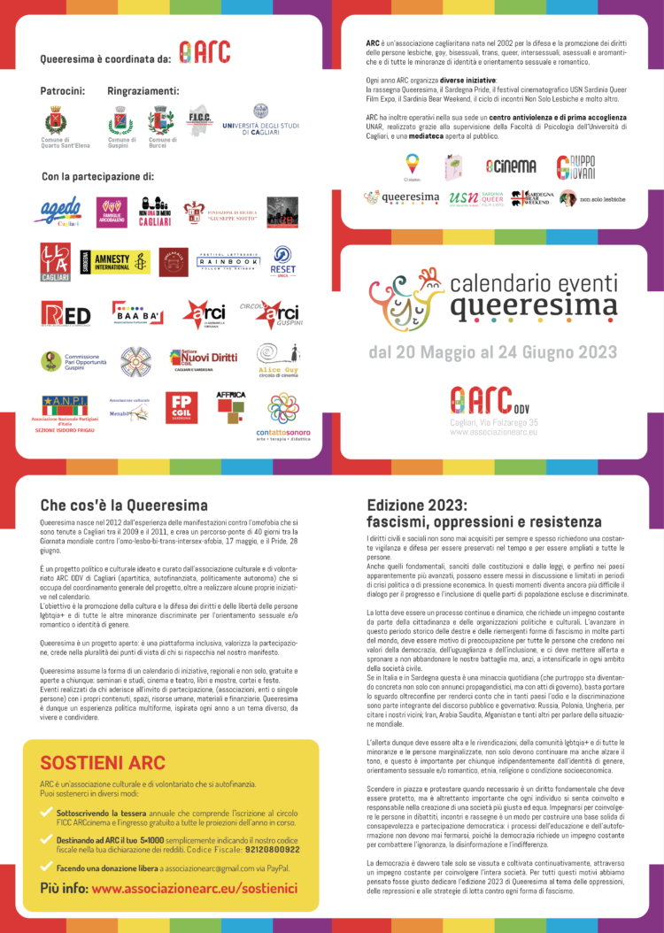 Al via la Queeresima: quaranta giorni di incontri, cinema, libri e dibattiti: in attesa del Sardegna Pride 2023