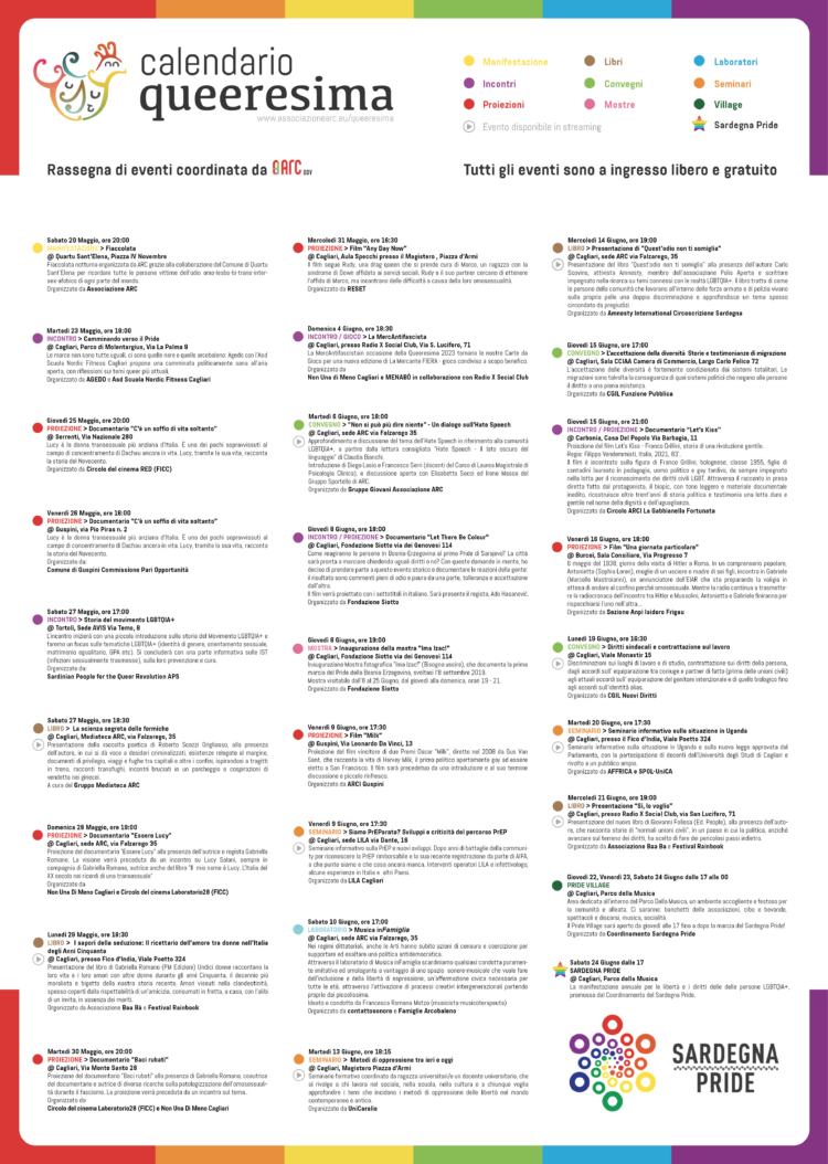 Al via la Queeresima: quaranta giorni di incontri, cinema, libri e dibattiti: in attesa del Sardegna Pride 2023