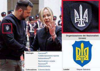 Zelensky a Roma con la patch militare dell’organizzazione dei nazionalisti ucraini