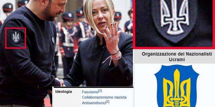 Zelensky a Roma con la patch militare dell’organizzazione dei nazionalisti ucraini