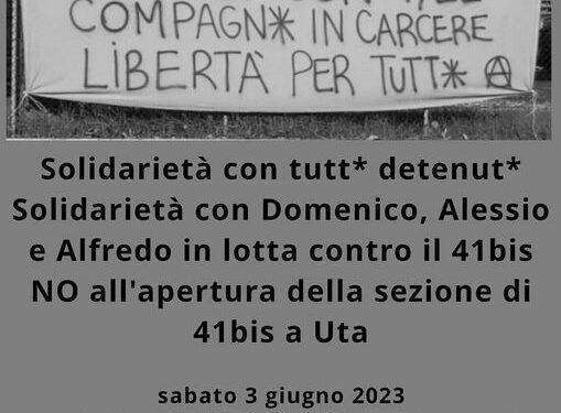 3 Giugno, presidio al carcere di Uta: “No alla nuova sezione 41bis”