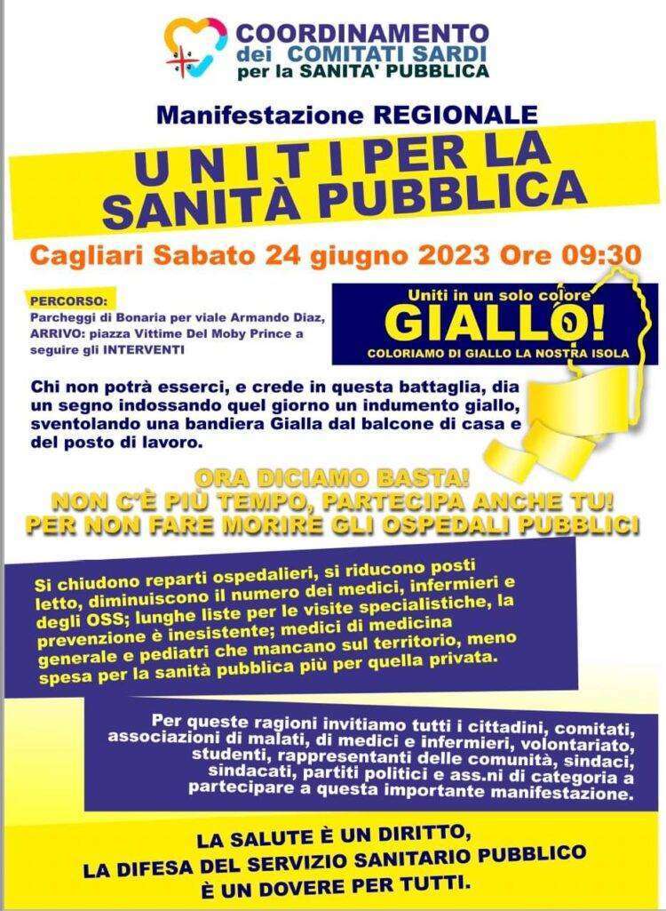 Sanità, il 24 giugno manifestazione a Cagliari contro la Regione Sardegna