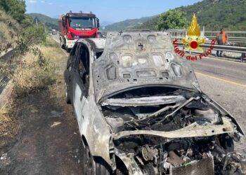 Auto prende fuoco sulla 131 dcn: intervento dei Vigili del Fuoco