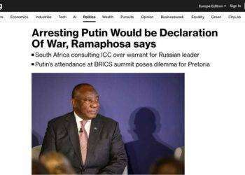 Presidente Sudafrica: “L’ipotetico arresto del presidente Putin in Sudafrica su mandato della Corte penale internazionale equivarrebbe a una dichiarazione di guerra”