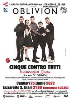 Musica, arriva a Cagliari lo spettacolo Oblivion in “Cinque contro tutti”