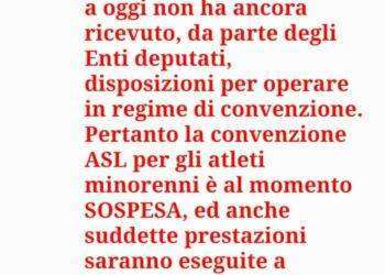 Regione Sardegna, convenzione Asl per gli atleti minorenni è al momento sospesa