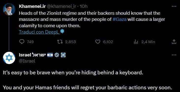 Scontro su X tra Ali Khamenei e il profilo ufficiale del regime sionista