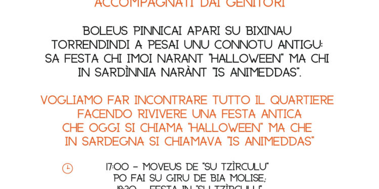 “Sa festa de is animeddas”, appuntamento il 31 ottobre a Su Tzìrculu in via Mameli a Cagliari