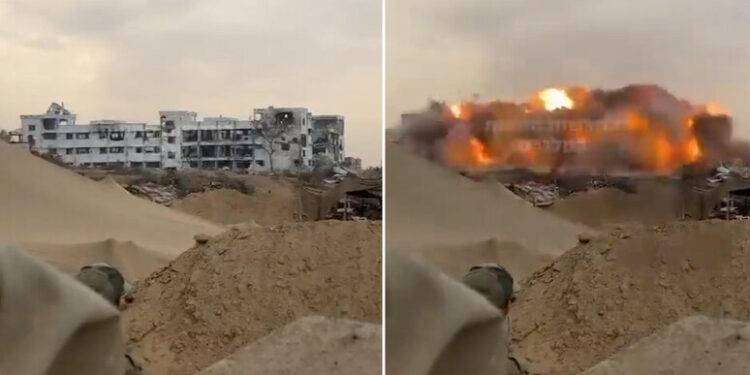 Il regime sionista distrugge il parlamento di Gaza