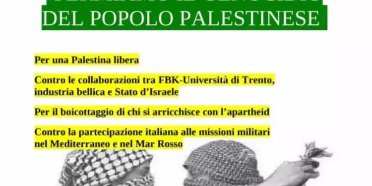 30 dicembre manifestazione a Trento contro il genocidio del popolo palestinese