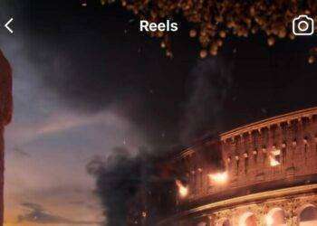 Il Colosseo in fiamme, ma è campagna per il film Adagio