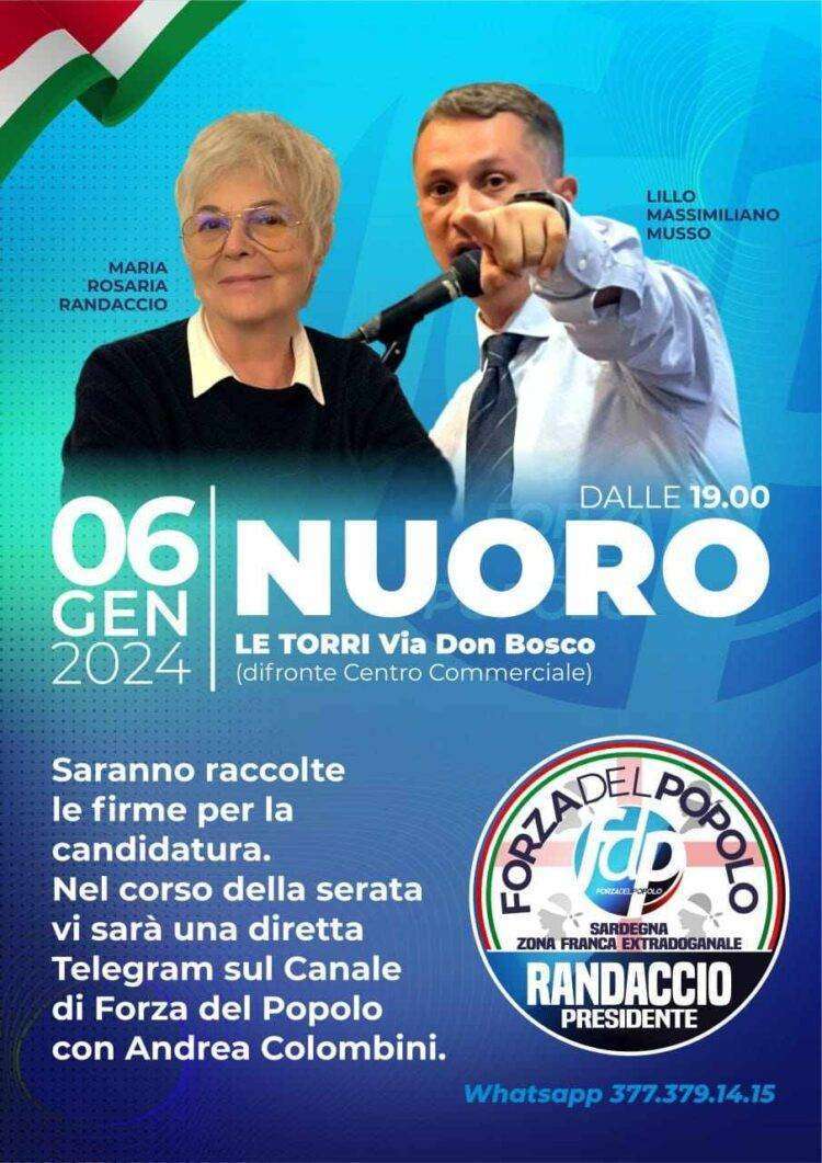 Elezioni in Sardegna, arriva in Sardegna il leader di Forza del Popolo