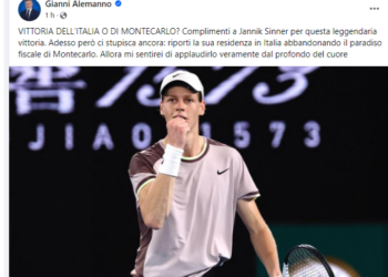 Tennis: Alemanno, complimenti Sinner, ora residenza in Italia