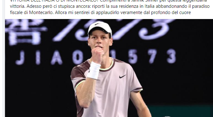 Tennis: Alemanno, complimenti Sinner, ora residenza in Italia