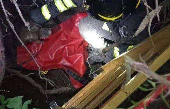 Il cane cade dentro una voragine, salvataggio a Bono