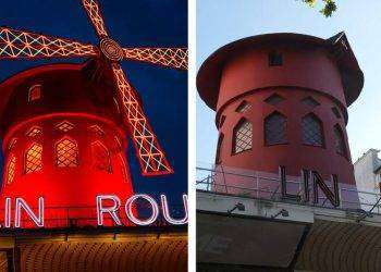 Parigi, cadute le pale e tre lettere del Moulin Rouge