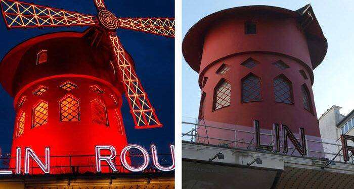 Parigi, cadute le pale e tre lettere del Moulin Rouge