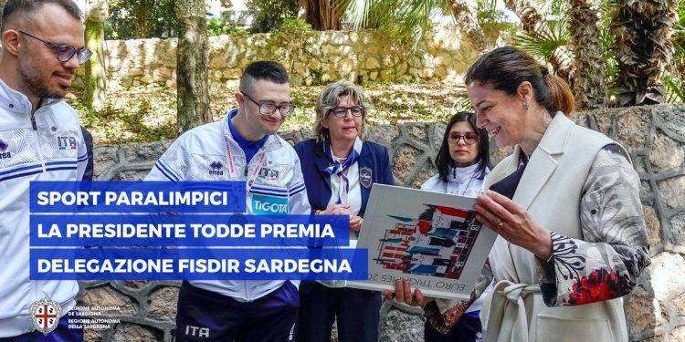 Sport paralimpici: la Presidente Todde premia delegazione Fisdir Sardegna