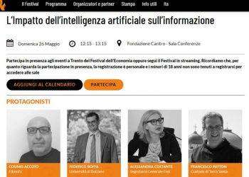 ‘L’impatto dell’intelligenza artificiale sull’informazione’: il 26 maggio convegno a Trento