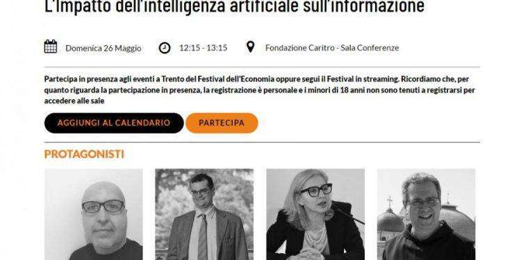 ‘L’impatto dell’intelligenza artificiale sull’informazione’: il 26 maggio convegno a Trento