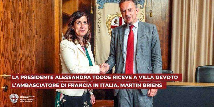 La presidente Todde riceve a Villa Devoto l’ambasciatore di Francia in Italia