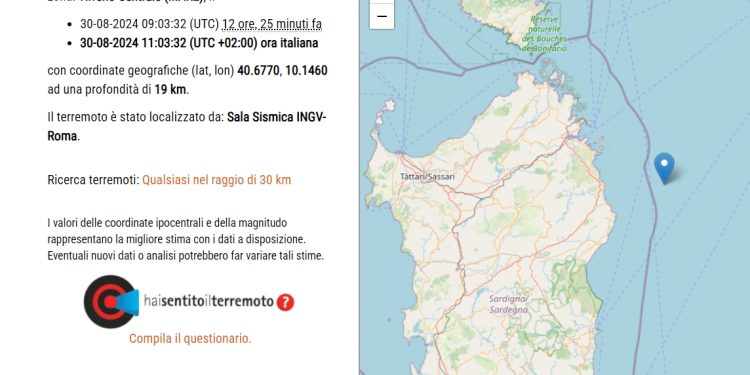 Scossa di terremoto in Sardegna, 3.3 a largo della Gallura