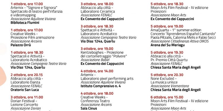 Cinema, teatro, arte e musica, la prima settimana di ottobre a Quartu è ricca con “Ripensare la Città”