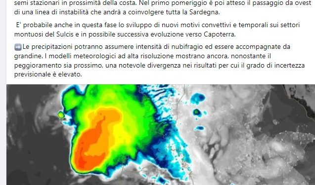 Maltempo Capoterra, il post del sindaco: “Domenica con rischio nubifragio”
