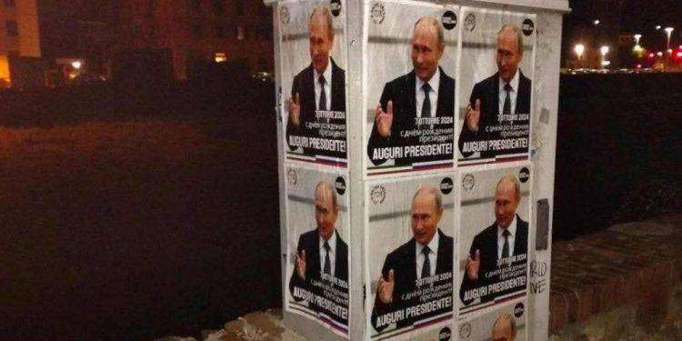 A Genova affissi manifesti in onore di Vladimir Putin