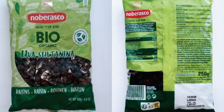 Richiamata uvetta sultanina bio Noberasco per presenza di un pesticida vietato