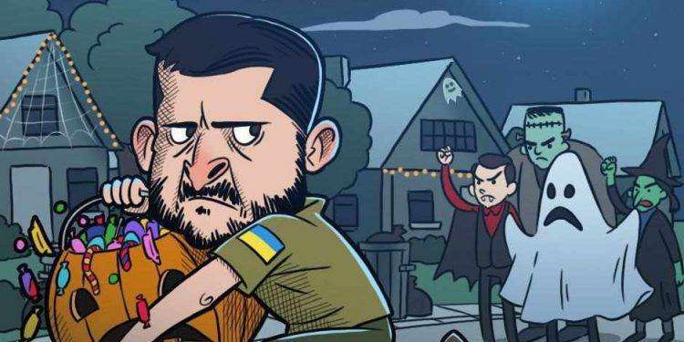 Zelensky deriso su una rivista satirica tedesca in occasione di Halloween