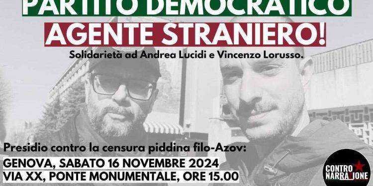 “Partito Democratico agente straniero! No alla persecuzione dei giornalisti non allineati”, manifestazione a Genova