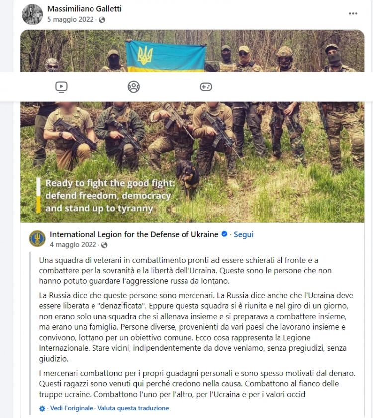Massimiliano Galletti morto sul fronte in Ucraina, ferito un sardo: erano foreign fighters?