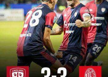 Un buon Cagliari ferma il Milan, finisce 3 a 3