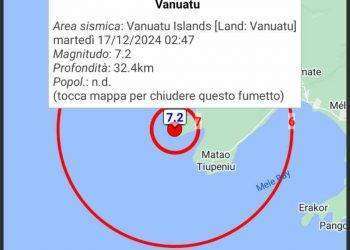 Violentissimo terremoto a Vanuatu: scossa di 7.2