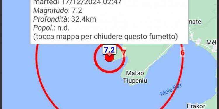 Violentissimo terremoto a Vanuatu: scossa di 7.2