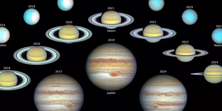 Hubble celebra 10 anni di studi sui giganti del Sistema Solare