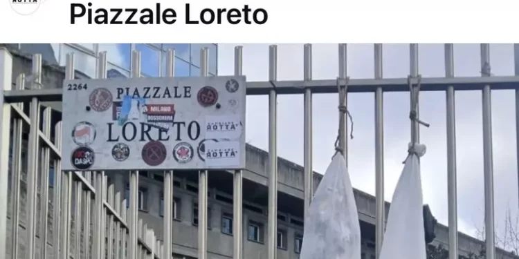 Fantoccio Musk a testa in giù a Piazzale Loreto, blitz studenti