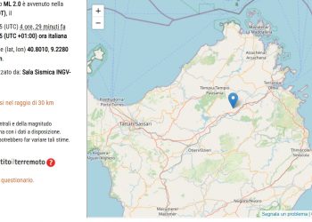 Nuova scossa di terremoto in Sardegna, l’epicentro a Berchidda
