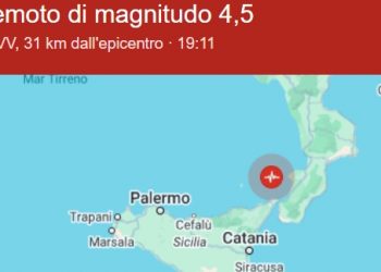 Forte scossa di terremoto di magnitudo 4.5 al largo di Messina