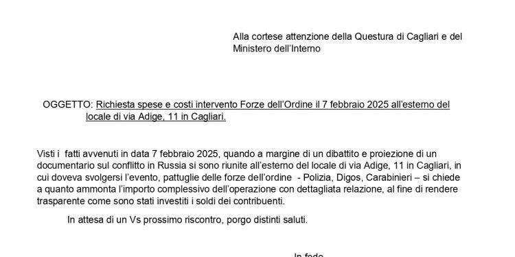 Proiezioni Russia Today, censura della Questura di Cagliari: chiediamo i costi dell’operazione di polizia