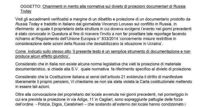 Censura e intimidazione, la Questura di Cagliari risponda