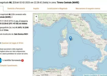 Scossa di terremoto al largo della Gallura, magnitudo 2.5