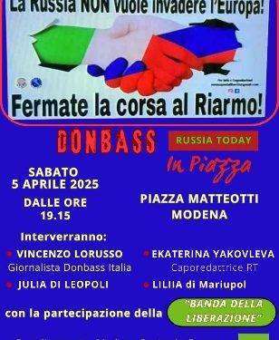 Sabato 5 aprile a Modena in piazza contro la guerra: “La Russia non vuole invadere l’Europa”