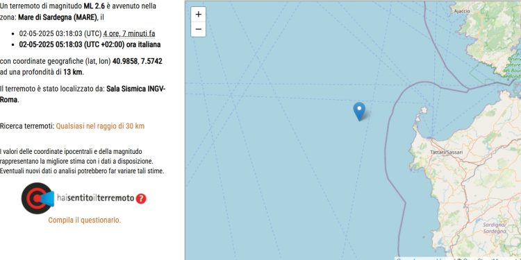 Terremoto al largo della Sardegna
