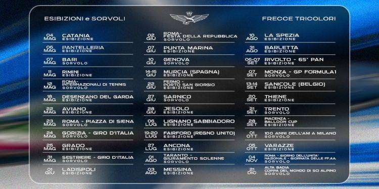 Frecce Tricolori 2025: il calendario con le date delle esibizioni