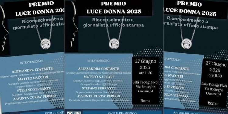 Premio Luce Donna 2025, appuntamento in Fnsi il 27 giugno