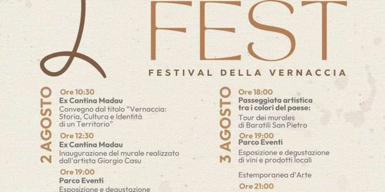 Festival della Vernaccia in programma a Baratili San Pietro il 2-3 agosto 2025